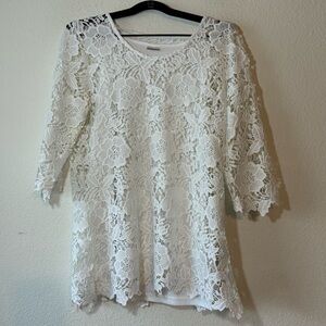 DAMART WHITE LACE BLOUSE, LARGE